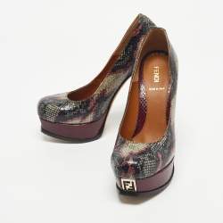 Pre Owned Fendi Multicolor Python Fendista Platform Pumps Size 39.5