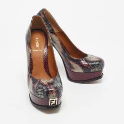 Pre Owned Fendi Multicolor Python Fendista Platform Pumps Size 39.5