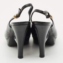 Pre Owned Fendi Black Patent Leather Fendista Platform Slingback Pumps Size 39