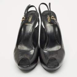 Pre Owned Fendi Black Patent Leather Fendista Platform Slingback Pumps Size 39