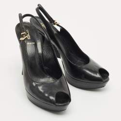 Pre Owned Fendi Black Patent Leather Fendista Platform Slingback Pumps Size 39