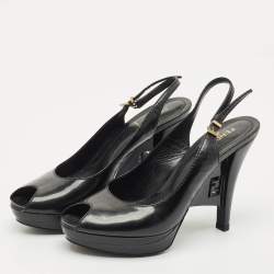 Pre Owned Fendi Black Patent Leather Fendista Platform Slingback Pumps Size 39