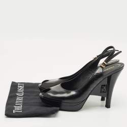 Pre Owned Fendi Black Patent Leather Fendista Platform Slingback Pumps Size 39
