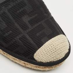 Pre Owned Fendi Black FF Logo Embroidered Fabric Ankle Wrap Espadrille Flats Size 38