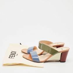 Pre Owned Fendi Multicolor Patent Leather Wedge Slide Sandals Size 39