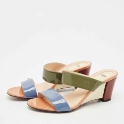 Pre Owned Fendi Multicolor Patent Leather Wedge Slide Sandals Size 39