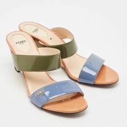 Pre Owned Fendi Multicolor Patent Leather Wedge Slide Sandals Size 39