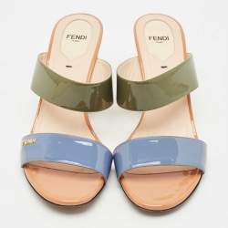 Pre Owned Fendi Multicolor Patent Leather Wedge Slide Sandals Size 39