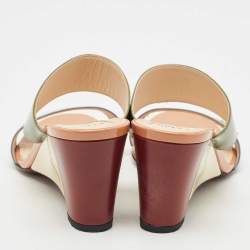 Pre Owned Fendi Multicolor Patent Leather Wedge Slide Sandals Size 39