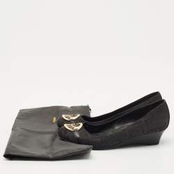 Pre Owned Fendi Black Canvas Logo Wedges Sandals Size  41