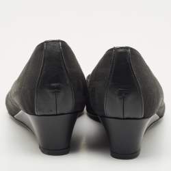 Pre Owned Fendi Black Canvas Logo Wedges Sandals Size  41