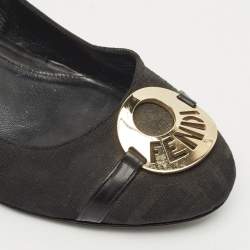 Pre Owned Fendi Black Canvas Logo Wedges Sandals Size  41