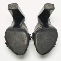 Pre Owned Fendi Black Patent and Leather Flowerland Criss Cross Slide Sandals Size 36