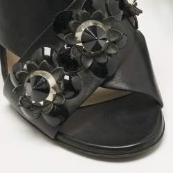 Pre Owned Fendi Black Patent and Leather Flowerland Criss Cross Slide Sandals Size 36