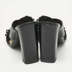 Pre Owned Fendi Black Patent and Leather Flowerland Criss Cross Slide Sandals Size 36