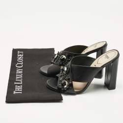 Pre Owned Fendi Black Patent and Leather Flowerland Criss Cross Slide Sandals Size 36