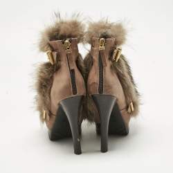 Pre Owned Fendi Brown Nubuck Leather and Raccoon Fur Platform Ankle Boots Size 40