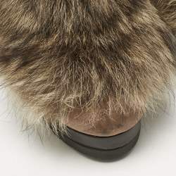 Pre Owned Fendi Brown Nubuck Leather and Raccoon Fur Platform Ankle Boots Size 40