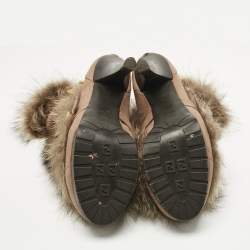 Pre Owned Fendi Brown Nubuck Leather and Raccoon Fur Platform Ankle Boots Size 40