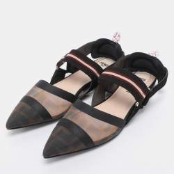 Pre Owned حذاء مسطح خلفي فنيدي شبك وجلد ملون زوكا مقاس 36