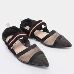 Pre Owned حذاء مسطح خلفي فنيدي شبك وجلد ملون زوكا مقاس 36