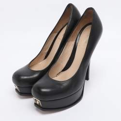 Pre Owned Fendi Black Leather Fendista Platform Pumps Size 38