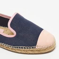 Pre Owned Fendi Navy Blue/Pink Denim And Patent Leather Junia Cap Toe Espadrilles Flats Size 38.5