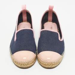 Pre Owned Fendi Navy Blue/Pink Denim And Patent Leather Junia Cap Toe Espadrilles Flats Size 38.5