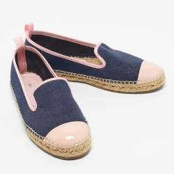 Pre Owned Fendi Navy Blue/Pink Denim And Patent Leather Junia Cap Toe Espadrilles Flats Size 38.5
