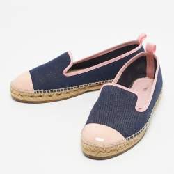 Pre Owned Fendi Navy Blue/Pink Denim And Patent Leather Junia Cap Toe Espadrilles Flats Size 38.5