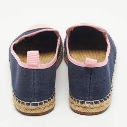 Pre Owned Fendi Navy Blue/Pink Denim And Patent Leather Junia Cap Toe Espadrilles Flats Size 38.5