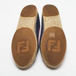 Pre Owned Fendi Navy Blue/Pink Denim And Patent Leather Junia Cap Toe Espadrilles Flats Size 38.5