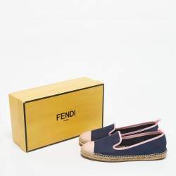 Pre Owned Fendi Navy Blue/Pink Denim And Patent Leather Junia Cap Toe Espadrilles Flats Size 38.5