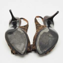 Pre Owned حذاء كعب عالي فندي فنيدستا قماش زوكا تبغ مقدمة مفتوحة وحزام خلفي نعل سميك مقاس 39