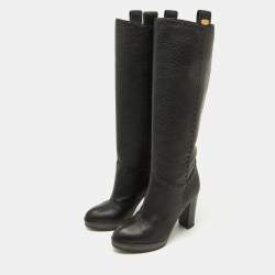 Pre Owned Fendi Black Leather Selleria Knee Length Boots Size 35