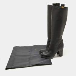 Pre Owned Fendi Black Leather Selleria Knee Length Boots Size 35