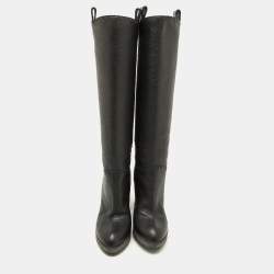 Pre Owned Fendi Black Leather Selleria Knee Length Boots Size 35