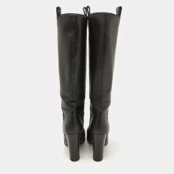 Pre Owned Fendi Black Leather Selleria Knee Length Boots Size 35