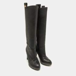 Pre Owned Fendi Black Leather Selleria Knee Length Boots Size 35