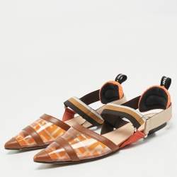 Pre Owned Fendi Orange/Brown Zucca PVC and Leather Colibri Slingback Flat Sandals Size 38