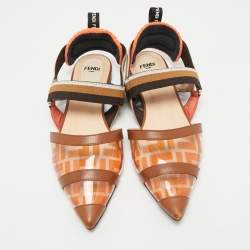 Pre Owned Fendi Orange/Brown Zucca PVC and Leather Colibri Slingback Flat Sandals Size 38