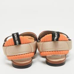 Pre Owned Fendi Orange/Brown Zucca PVC and Leather Colibri Slingback Flat Sandals Size 38