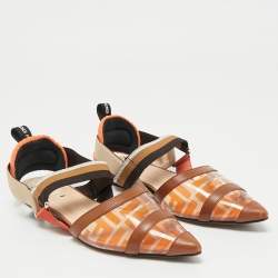 Pre Owned Fendi Orange/Brown Zucca PVC and Leather Colibri Slingback Flat Sandals Size 38