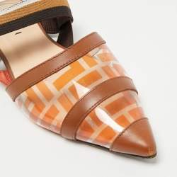 Pre Owned Fendi Orange/Brown Zucca PVC and Leather Colibri Slingback Flat Sandals Size 38