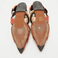 Pre Owned Fendi Orange/Brown Zucca PVC and Leather Colibri Slingback Flat Sandals Size 38