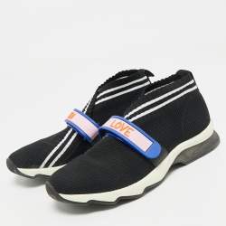 Pre Owned Fendi Black Knit Fabric Rockoko Slip On Sneakers Size 38