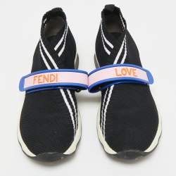 Pre Owned Fendi Black Knit Fabric Rockoko Slip On Sneakers Size 38