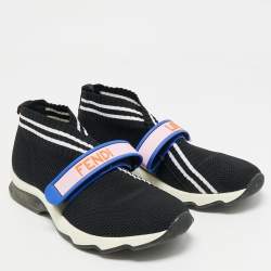 Pre Owned Fendi Black Knit Fabric Rockoko Slip On Sneakers Size 38