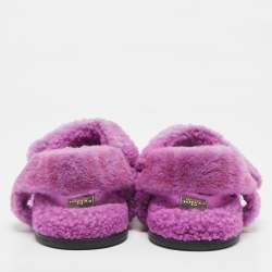 Pre Owned Fendi Purple  Shearling Fur Ankle Strap Flat Sandals Size 39