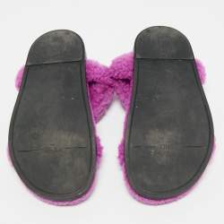 Pre Owned Fendi Purple  Shearling Fur Ankle Strap Flat Sandals Size 39